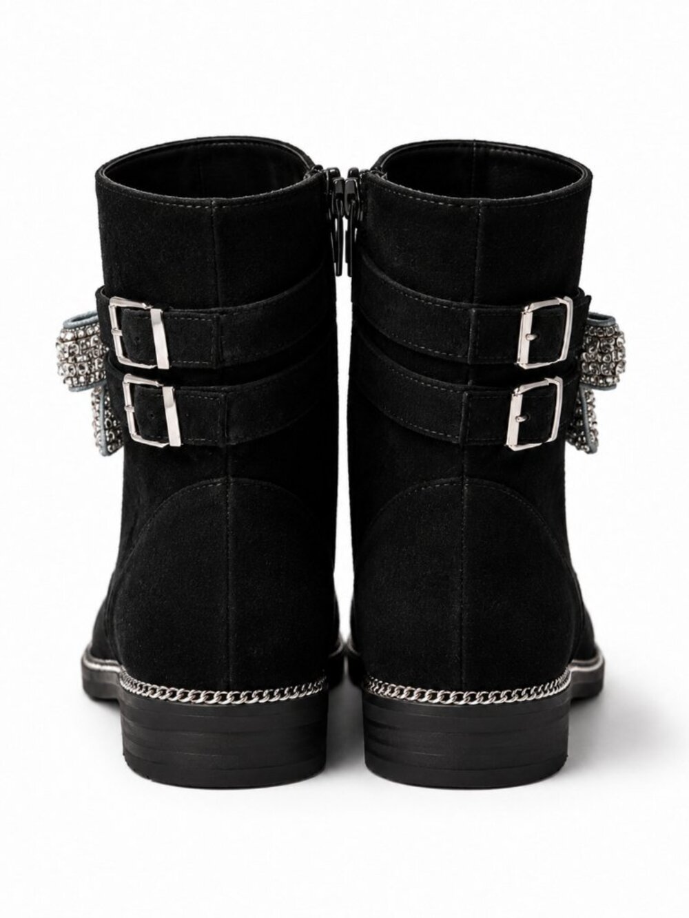 Kurt Geiger Sutton Crystal Bow Combat Boots Black Suede EU 39 - Picture 3 of 3